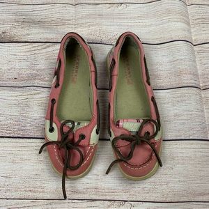 Sperry Top-Sider Girls Size 2M Angelfish Pink Leather Plaid Canvas Boat Shoes
